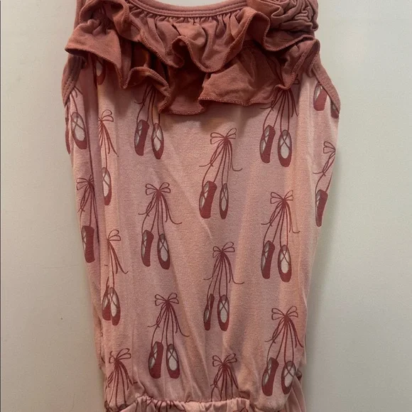 Pink Ruffled Ballet 🩰 Slipper Print Kids One Piece Romper With Pockets Size 5/6